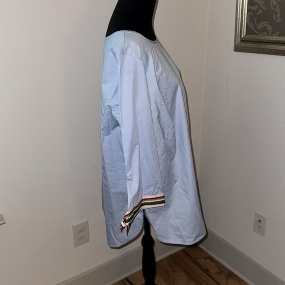 Talbots stripe Gross grain-Ribbon tie sleeves blue top / tunic Sz 2X - Picture 3 of 6